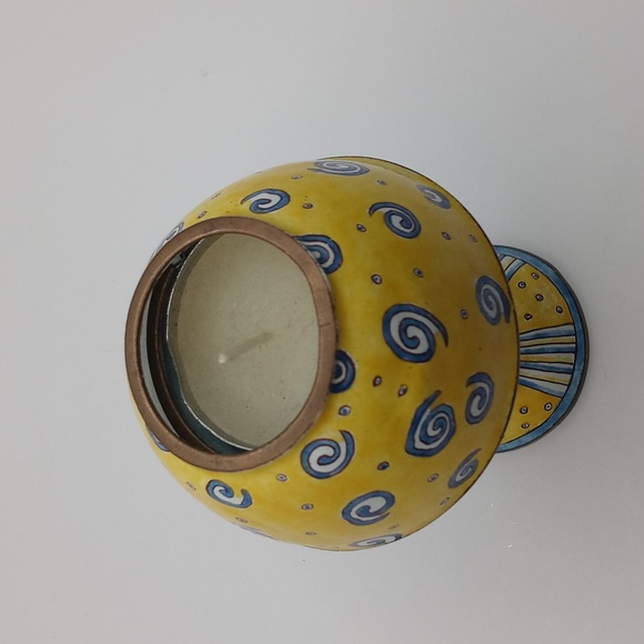 Vintage Hand Painted Brass Enamel Votive Candle Holder by Empress Arts Ltd. - Picture 3 of 5